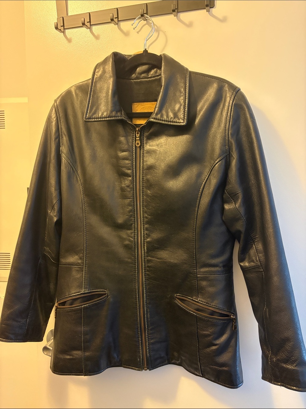 Vintage Black Leather Zippered Jacket/Shacket for Women